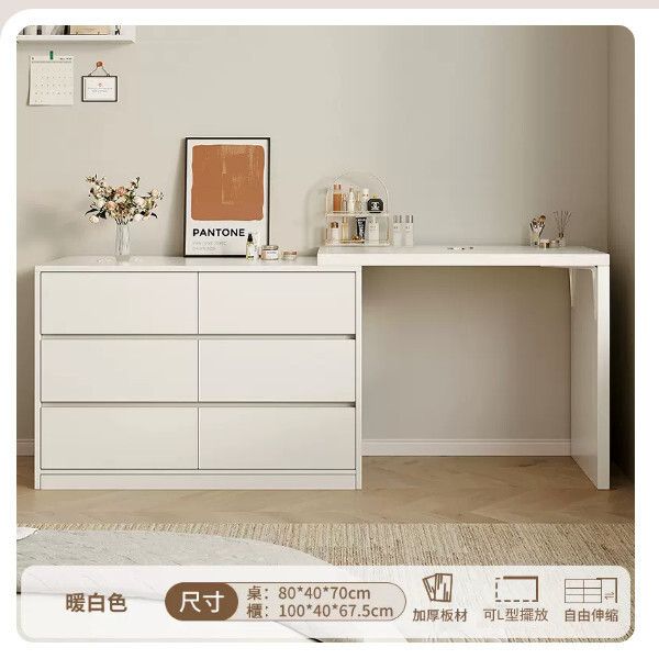 日式組合 梳裝枱 電腦桌 衣櫃 書枱【80cm桌+100cm6抽櫃】暖白色#H099029522