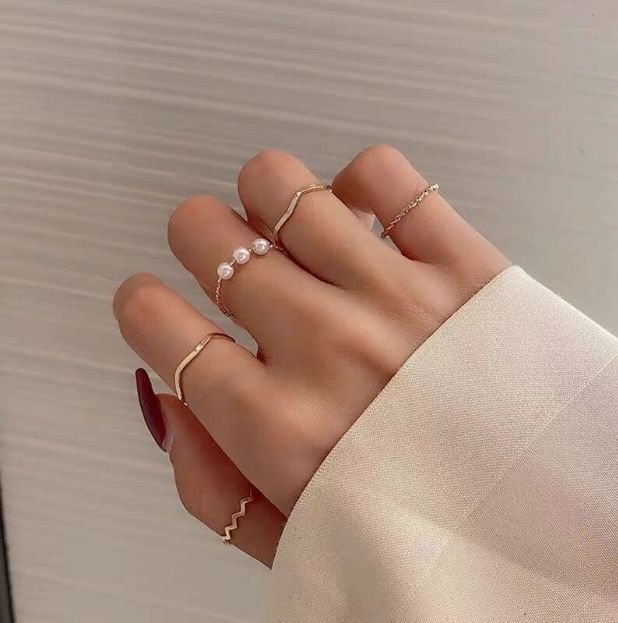 韓式氣質時尚簡約戒指（3013 金色五件套）