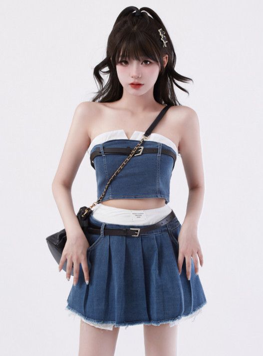 時尚套裝（抹胸+半身裙 XS-L碼）(下單後聯絡客服確認發貨尺碼)#F224015005