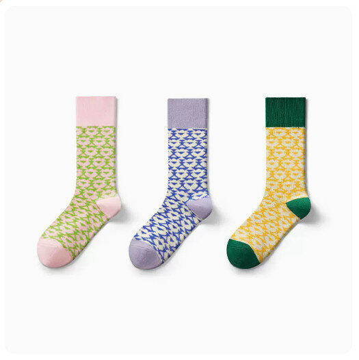 (3雙）運動吸汗透氣長筒棉襪【果粉+紫藍+黃綠】（均碼:適合34-39碼） #