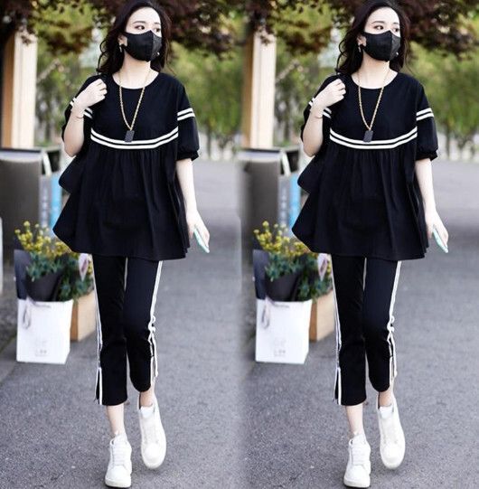 洋氣休閒套裝【黑色】 (尺碼：M-4XL碼) (下單後聯繫客服確認發貨尺碼)#F158027129