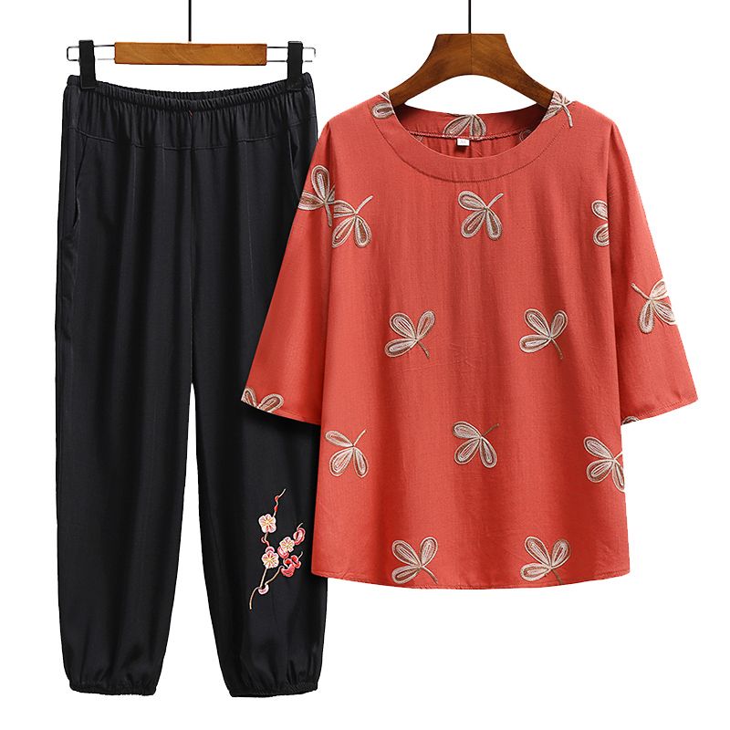 老年人短袖套裝( XL-6XL碼 716桔色（套裝））【下單後請聯絡客服確認發貨尺碼】F001099160