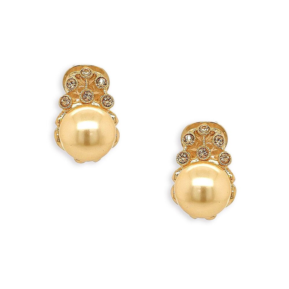 Göessele: gold plating, rhinestone, fuax pearl clip earrings