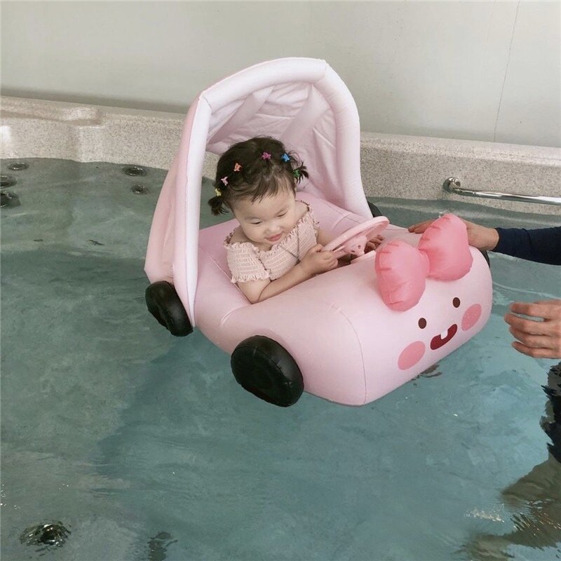 6個月-5歲兒童幼兒充氣游泳圈水泡（粉色遮陽汽車款）