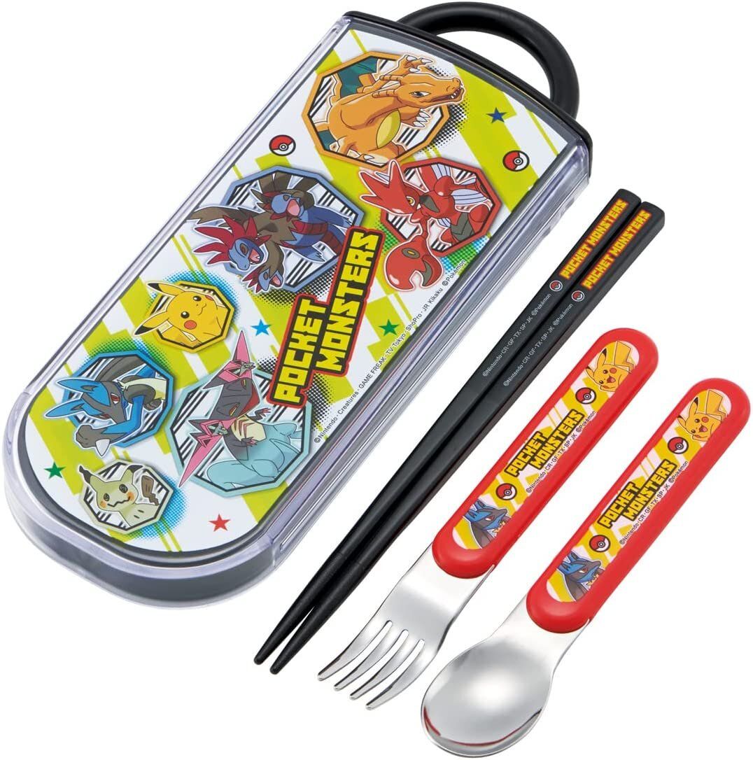 Pokemon Pikachu chopsticks set 3P , Trio Set, Chopsticks, Spoon, Fork, Plarail Black Parallel Import