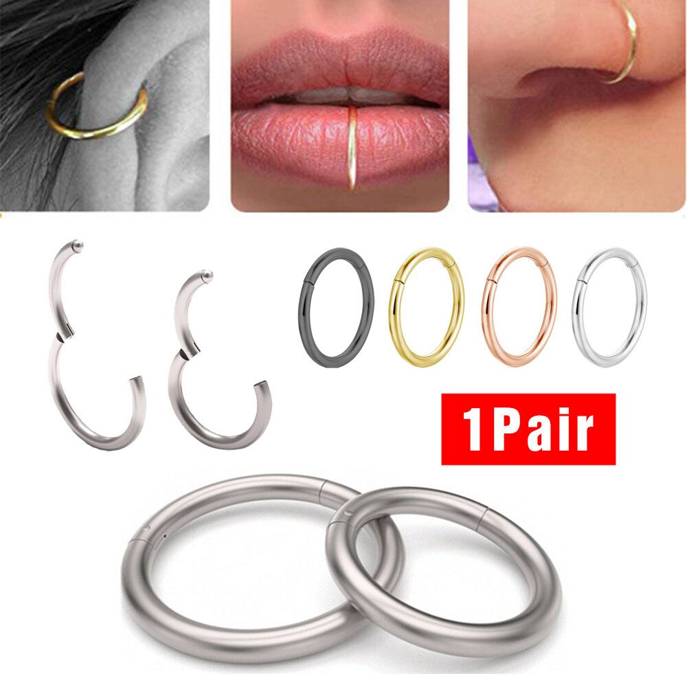 1Pair Seamless Hinged Segment Sleeper Clicker Ring Hoop Ear Lip Nose Earrings