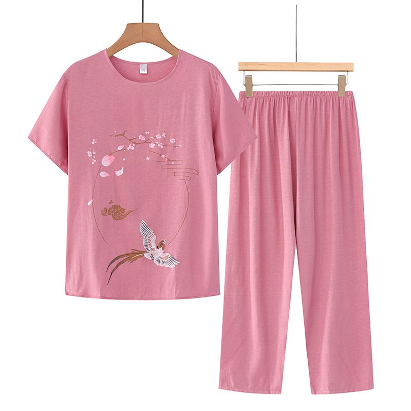 中老年媽媽短袖套裝(XL-4XL碼 粉色）【下單後請聯絡客服確認發貨尺碼】F001099455