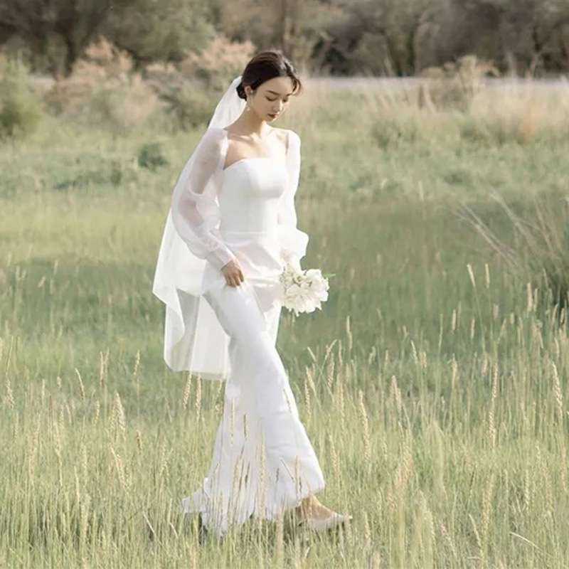 Korean Style Wedding Dress - White Slim Dress - Size XS