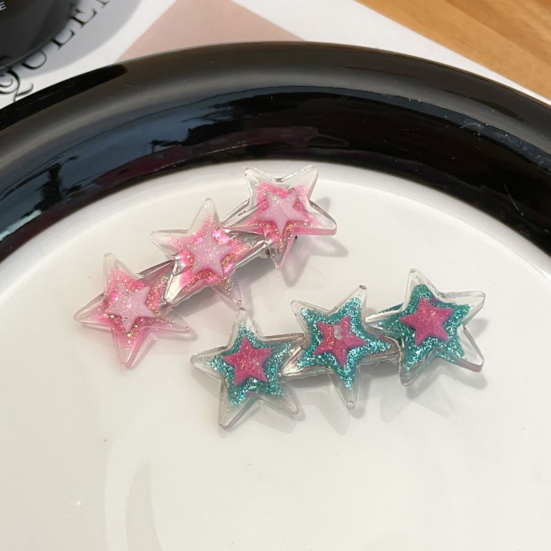 兒童彩色小髮夾側邊夾 頭飾/髮飾(32-星星玫紅+藍色)