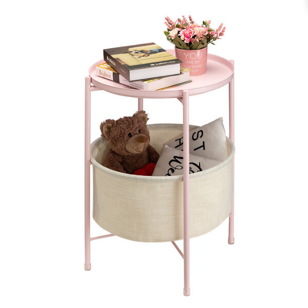 北歐鐵圓桌咖啡桌床頭櫃存儲櫃(粉色)42x52cm#H099024134