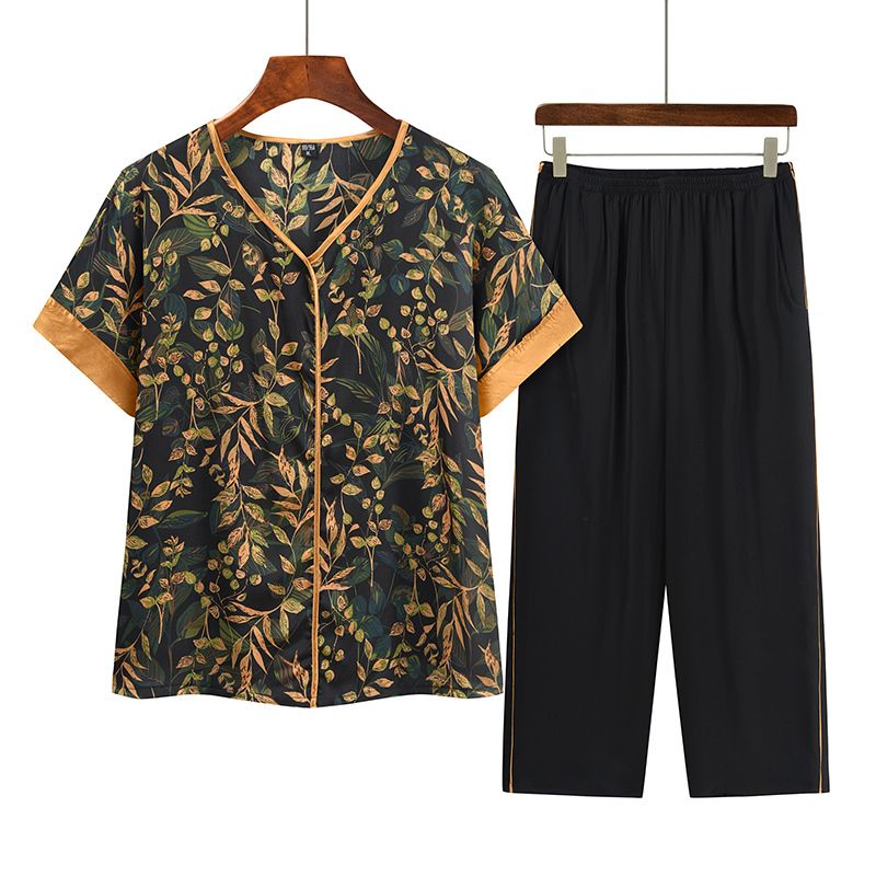 中老年媽媽短袖套裝(XL-4XL碼 綠色）【下單後請聯絡客服確認發貨尺碼】F001099416