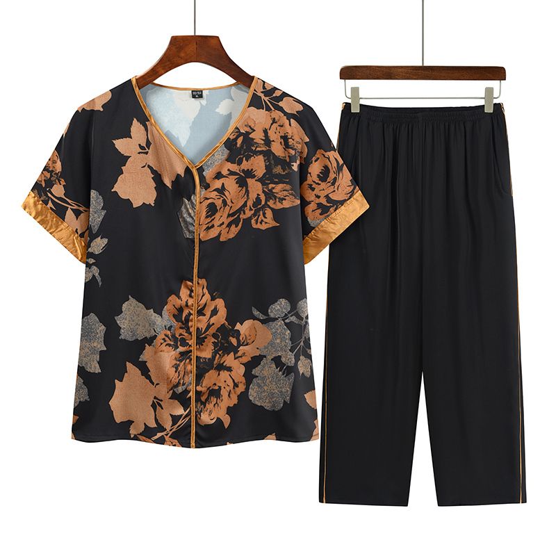 中老年媽媽短袖套裝(XL-4XL碼 咖色）【下單後請聯絡客服確認發貨尺碼】F001099413