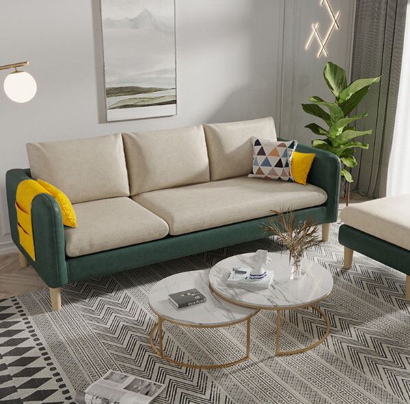 可拆洗布藝沙發【墨綠+米白（科技布）】【三人位-乳膠款（176cm）】#H148064297