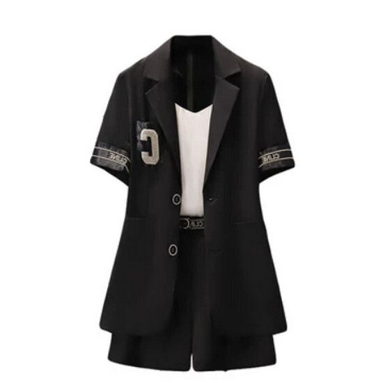 刺繡小西裝兩件套【黑色】【L-4XL碼】（下單後請聯絡客服確認發貨尺碼）