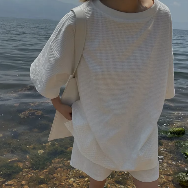 短袖短褲兩件套（白色L-4XL）（下單後聯絡客服確認發貨尺碼）#F349001166