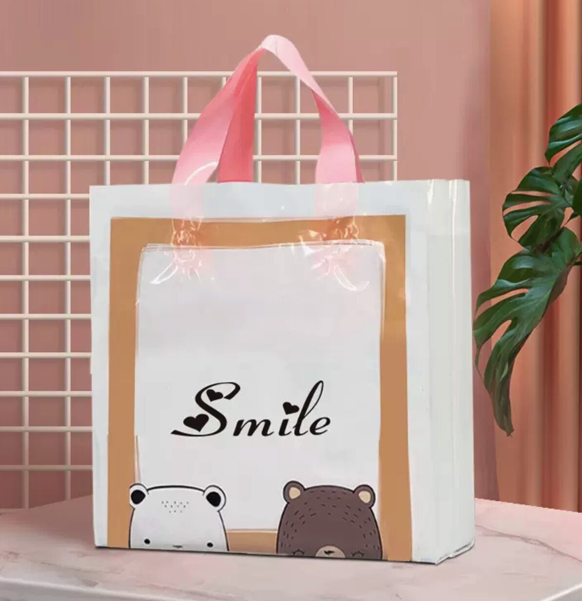 【50個裝】服裝店塑膠袋禮品袋(兩隻小熊高30寬25折邊8)