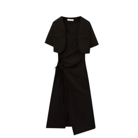 開叉連衣裙套裝【黑色】【S-4XL碼】（下單後請聯絡客服確認發貨尺碼）#K011004216