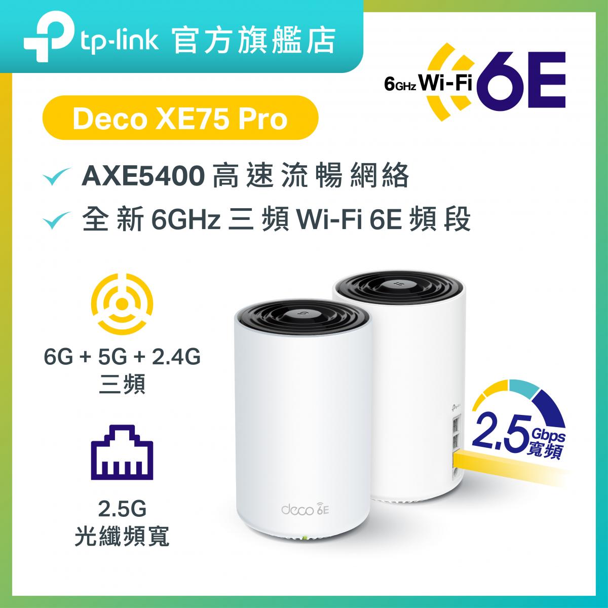 Deco XE75 Pro (2件裝) AXE5400 三頻 2.5G WAN/LAN Wi-Fi 6E Mesh 路由器