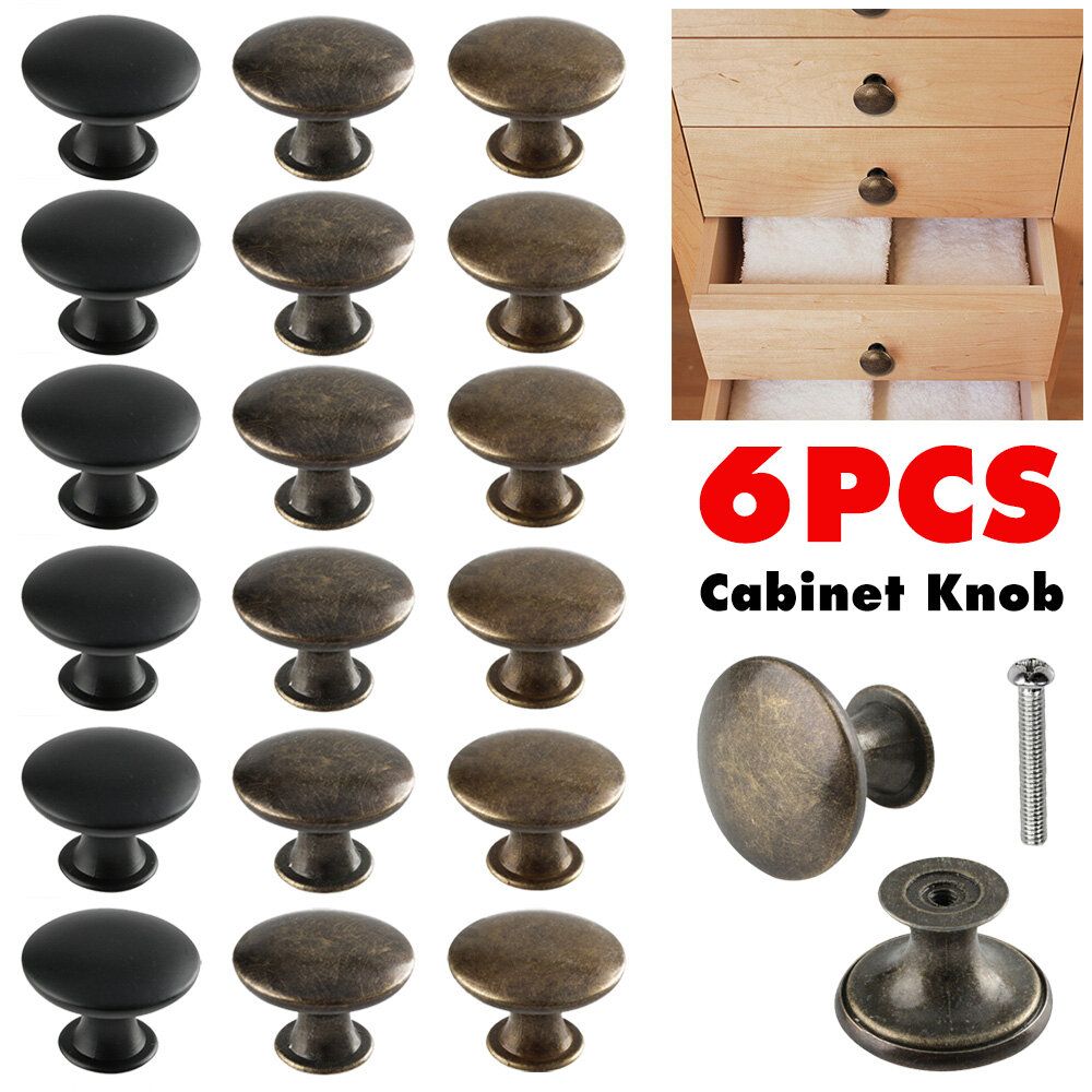 6PCS Cabinet Knob Round Bedroom Cupboard Handles Drawer Single Pull Antique
