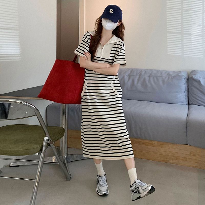 條紋polo連衣裙（圖片色 S碼-XL碼）（下單後請聯絡客服確認發貨尺碼）#K003007581