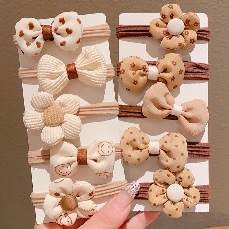 兒童頭花皮筋頭飾高彈力圈髮繩髮飾(12#蝴蝶結花朵C款10個裝)