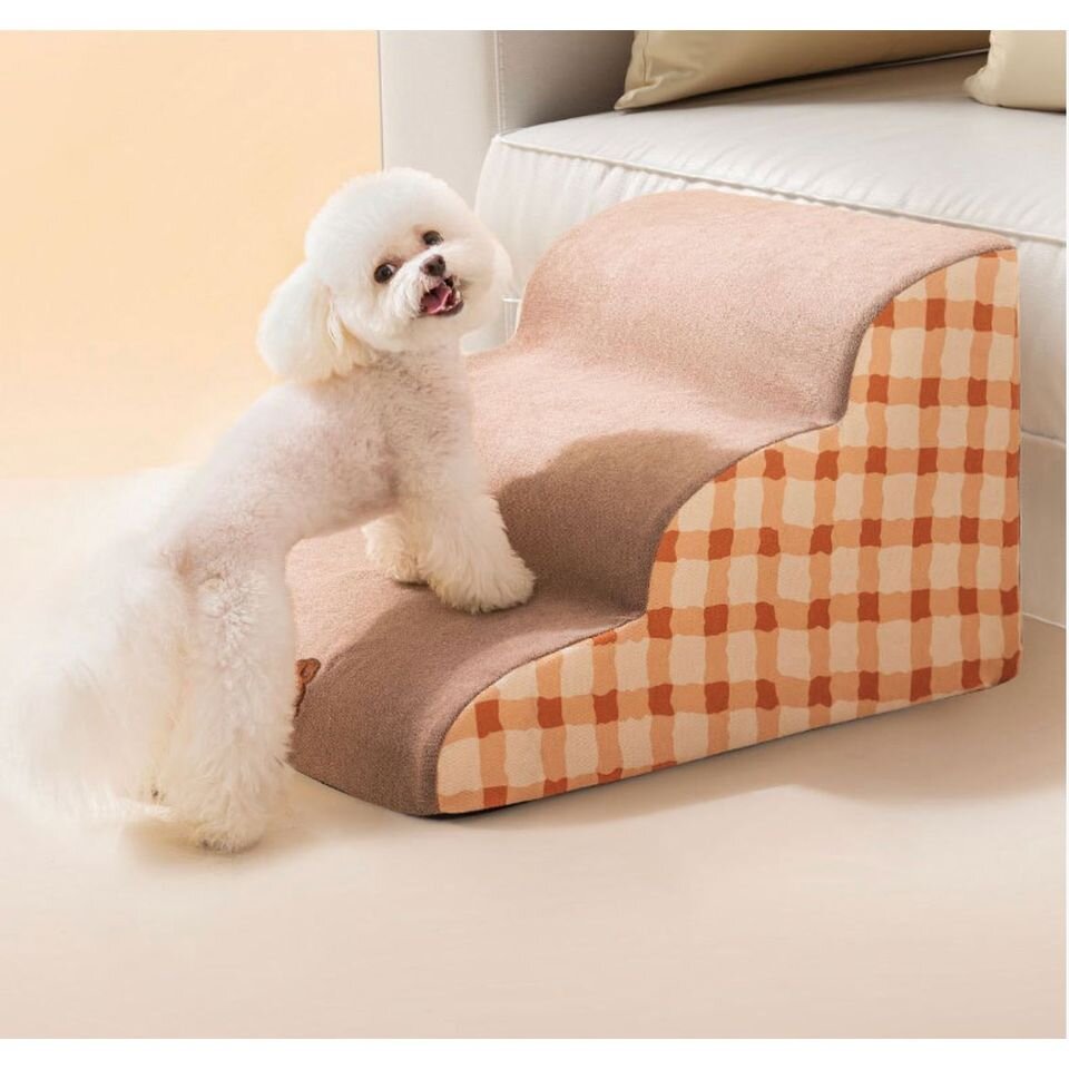Pet puppy sofa up and down auxiliary pad three layers brown checkered 35cm