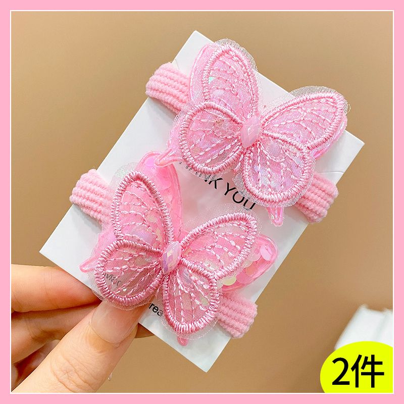 兒童甜美糖果色蝴蝶結髮圈頭飾(1#粉色-2件裝)