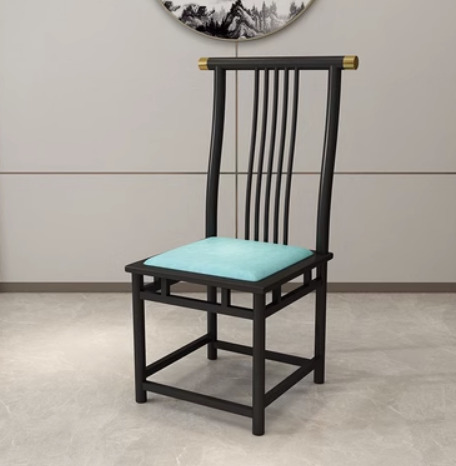復古風鐵藝靠背餐椅(G款*黑架*藍色坐墊)(尺寸:45*45*105CM)
