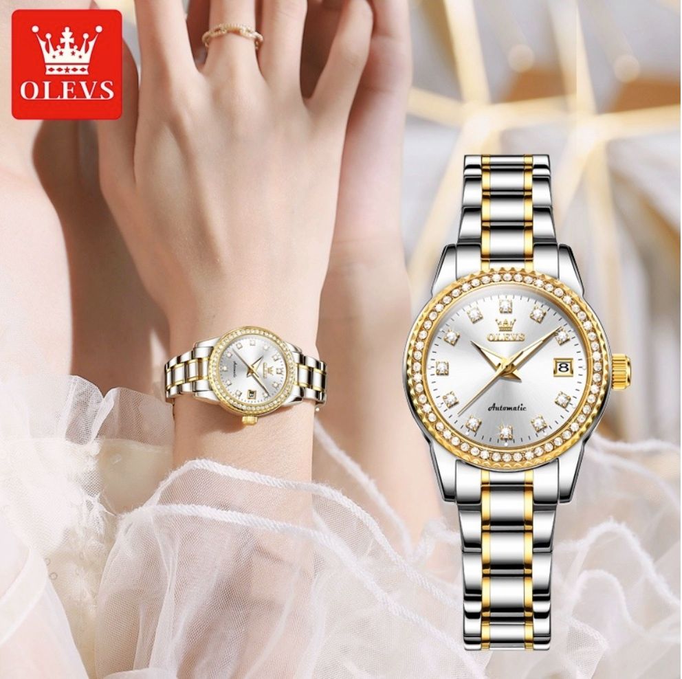 歐利時機械錶女士手錶(鋼帶間白女）#S057029202