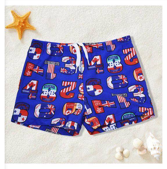 兒童平角游泳褲【均碼（身高110-130CM，30-50磅）】【深藍字母】 #H161023830