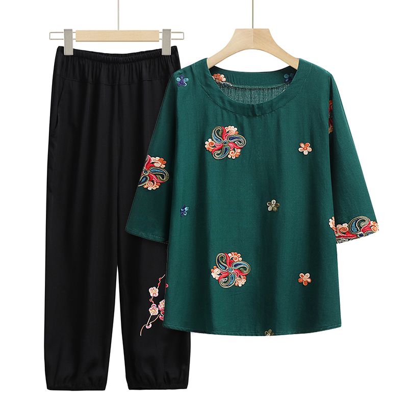 老年人短袖套裝( XL-6XL碼 196墨綠色（套裝））【下單後請聯絡客服確認發貨尺碼】F001099154