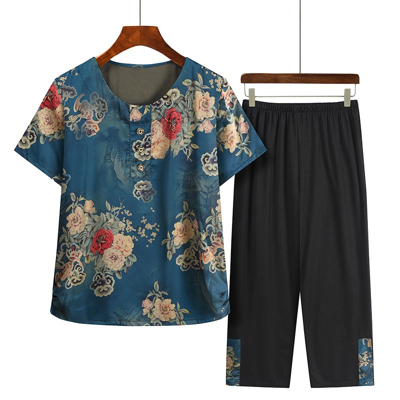 老年人短袖套裝( L-4XL碼 1號色）【下單後請聯絡客服確認發貨尺碼】F001099076
