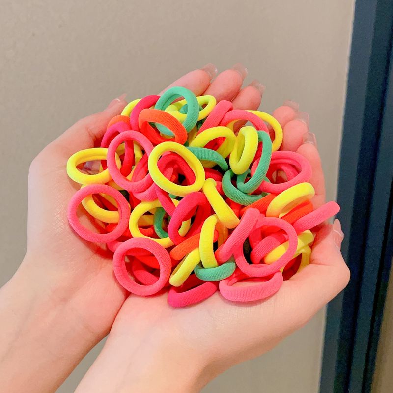 兒童彈性好耐用髮圈頭繩 頭飾/髮飾(1-亮彩色100根-小雞袋子裝)
