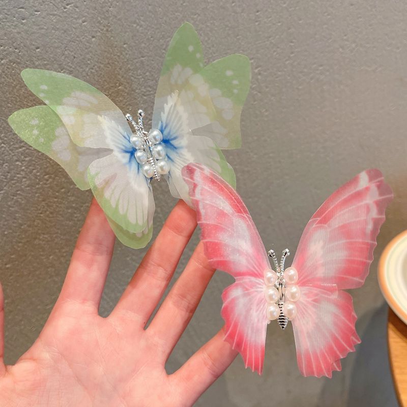 兒童靈動蝴蝶翅膀髮夾髮卡 頭飾/髮飾(25-炫彩粉色+炫彩淺綠)