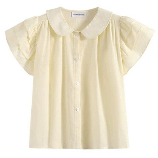 法式花瓣袖襯衫【杏色】【S-XL碼】（下單後請聯絡客服確認發貨尺碼）#K011003257