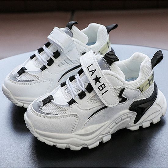 女童運動鞋 男童網面透氣老爹鞋（白黑 26碼-37碼）（下單後請聯酪客服確認發貨尺碼）#K018001368