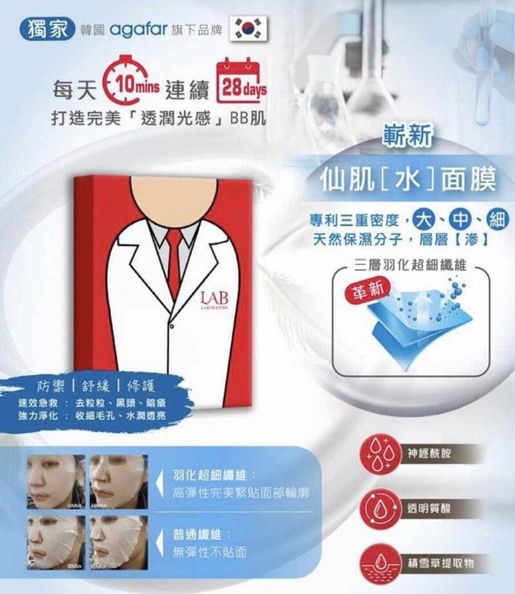 韓國熱賣| 韓國Agafar LAB Laboratory Mask 仙肌水面膜1盒5片