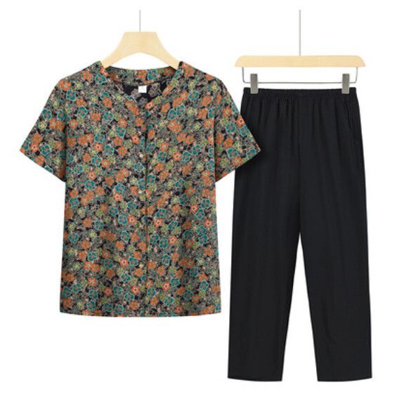 夏季中老年開衫套裝（8號色套裝）【尺碼：XL-5XL】【下單後聯絡客服確認發貨尺碼】F203013219