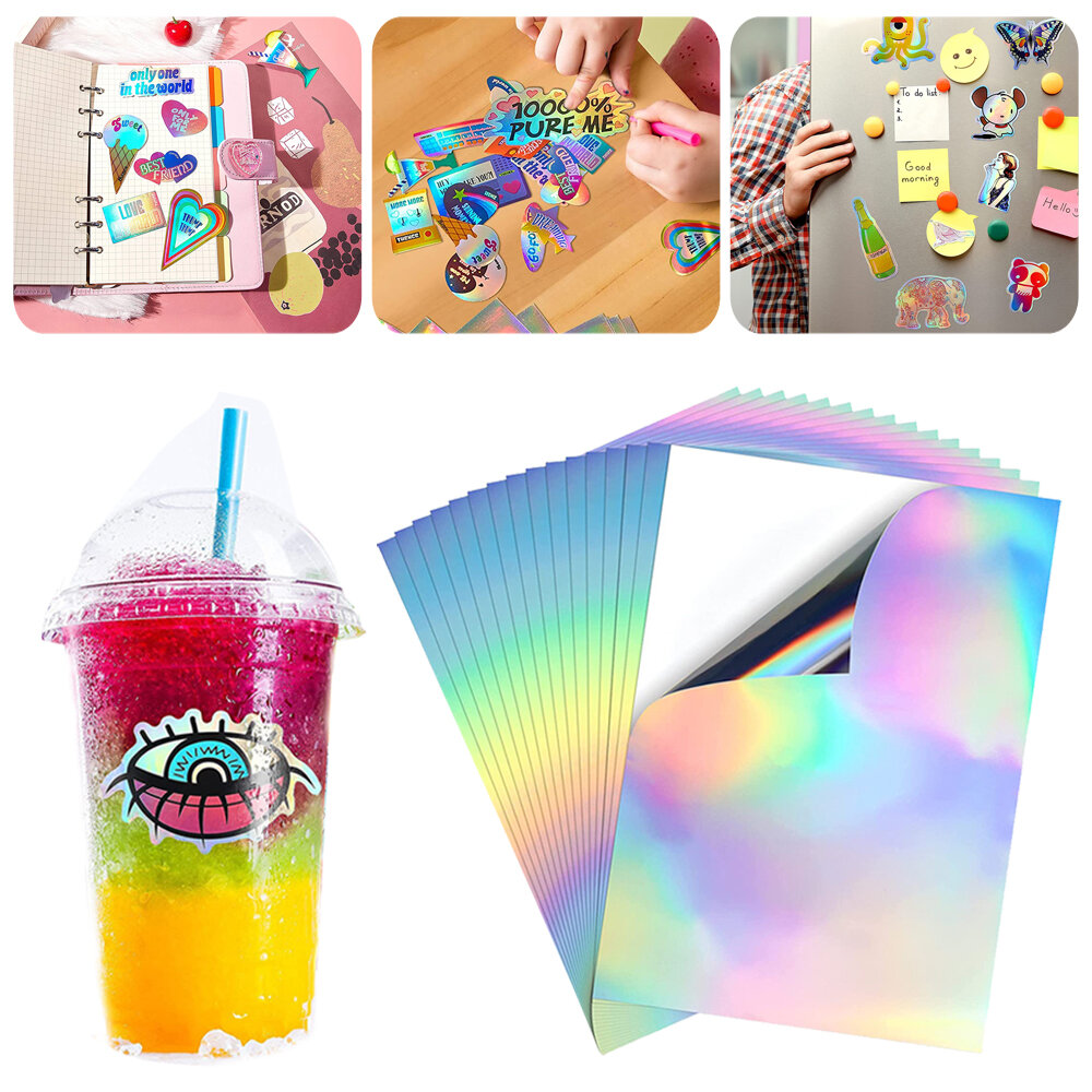 10 x A4 Holographic Holo Glossy Self Adhesive Sticker Paper Inkjet Printer