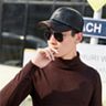 [Dark Brown] PU Leather Men Baseball Cap Simple Outing Baseball Cap [Parallel Import]