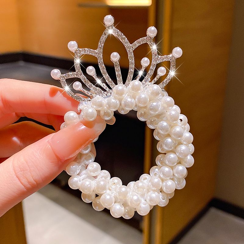 兒童公主皇冠頭飾皮筋頭花髮圈（6#珍珠皇冠)