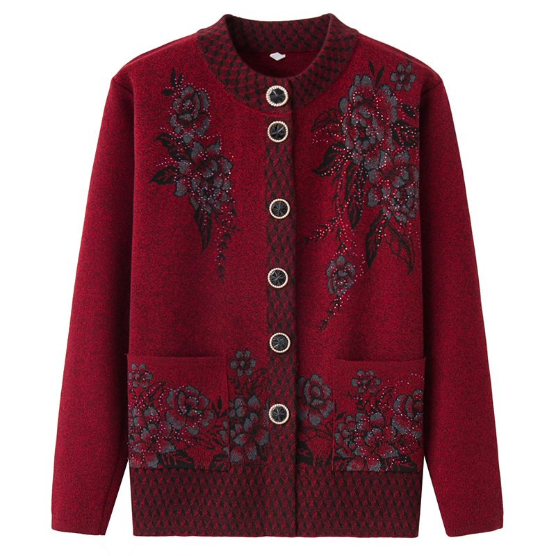 中老年開衫毛衣外套(XL-4XL碼 棗紅色）【下單後請聯絡客服確認發貨尺碼】F001099571