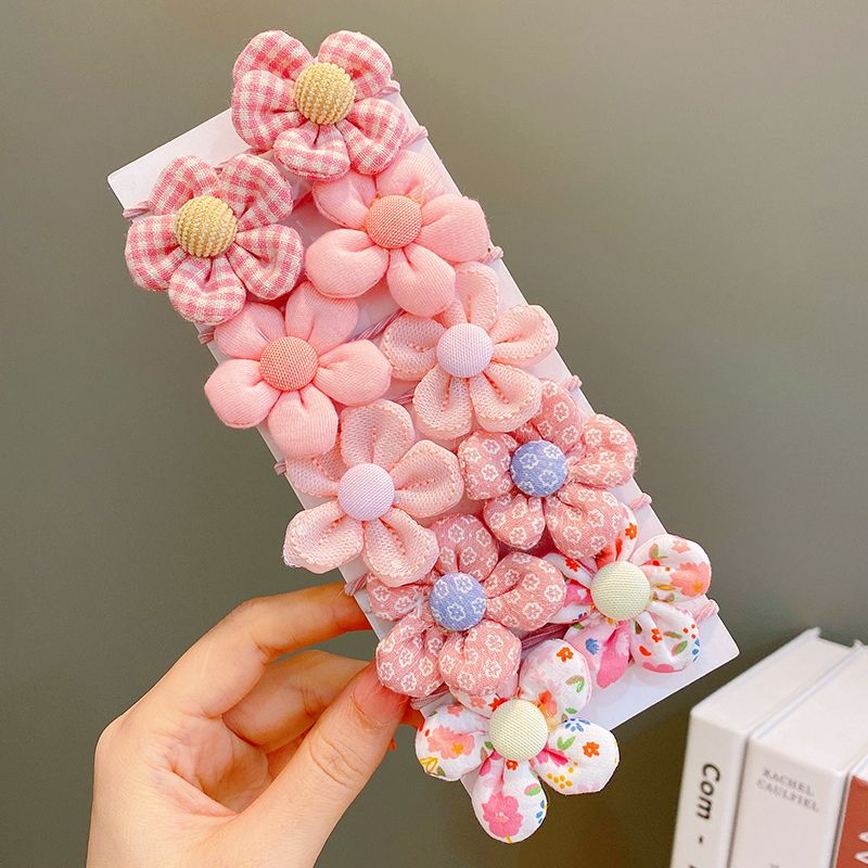 兒童布藝花朵皮筋頭繩髮圈頭飾(雁菱-10個)