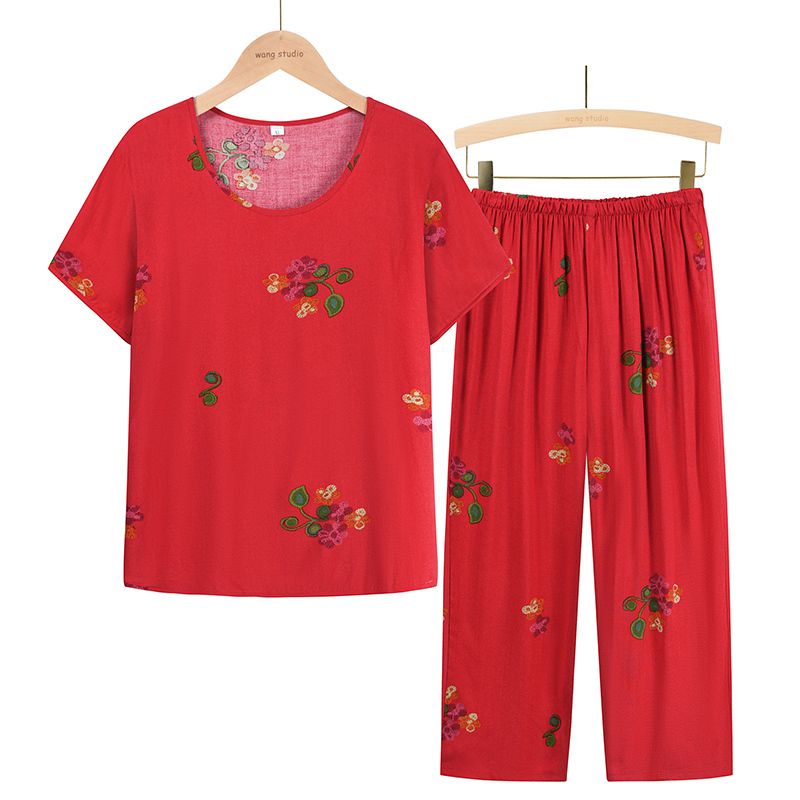 老年人短袖套裝( XL-4XL碼 紅色）【下單後請聯絡客服確認發貨尺碼】F001099308