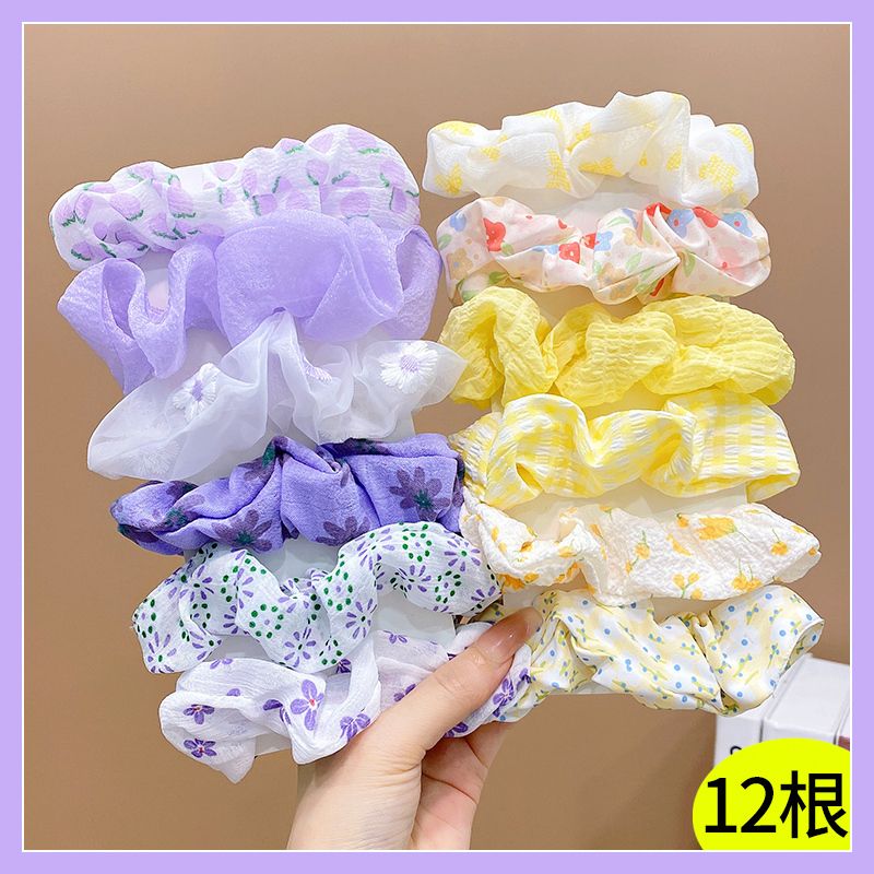 兒童甜美糖果色大腸髮圈頭飾(8#紫色+黃色12根裝)