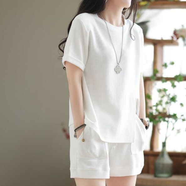 休閒T卹短褲套裝【白色】 (尺碼：M-3XL碼) (下單後聯繫客服確認發貨尺碼)#F158027153