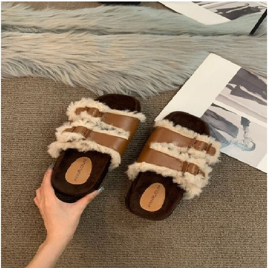 毛毛拖鞋【棕色】【35-40碼】(下單後請聯絡客服確認發貨尺碼)#K013002395