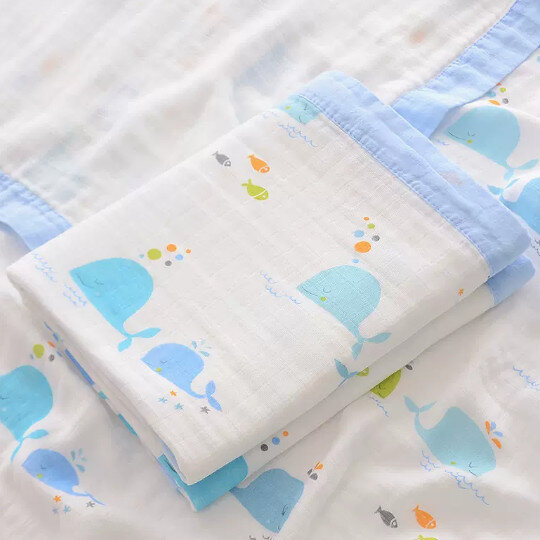 嬰兒浴巾【（藍鯨魚）四層寬邊多用紗布巾/110*120cm】#N127_019_062