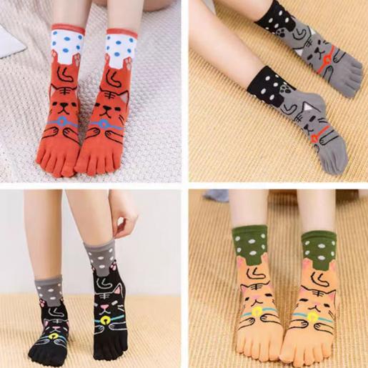 全城熱賣, [Four Pairs] Women's Cotton Five Toe Socks Autumn/Winter Collection  Cute Cartoon Split Toe Socks Wom