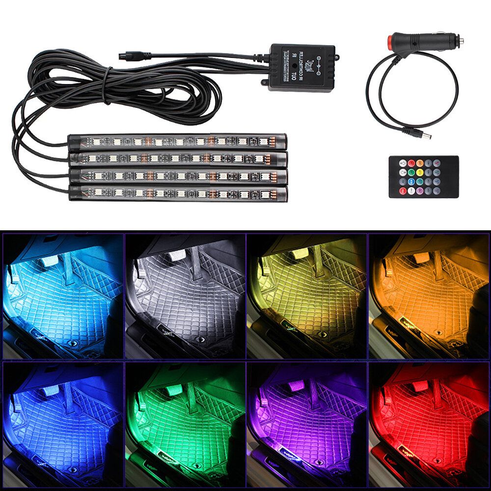 12V 9LED RGB Car Interior LED Strip Lights Wireless Remote Control Music